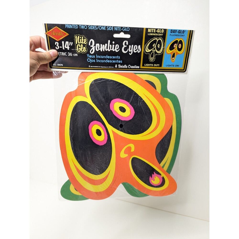 Vtg Beistle 3 Nite-Glo Zombie Eyes Cutouts 14" NIP Halloween Diecut 1993 Ghost